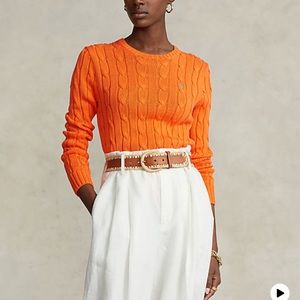 XL RALPH LAUREN ORANGE cable knit sweater w purple horse.